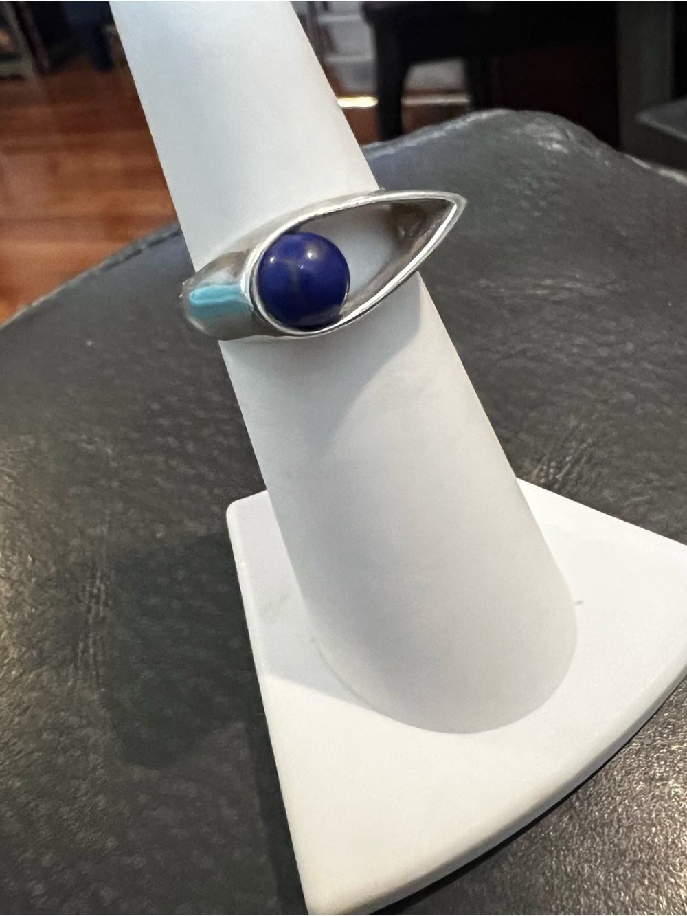 Sterling Silver Lapis Stone Open Frame Ring. Size 5 - Picture 2 of 8